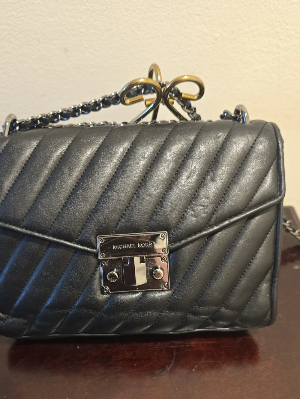 Michael Kors Black Quilted Crossbody with Silver-Tone Lock
